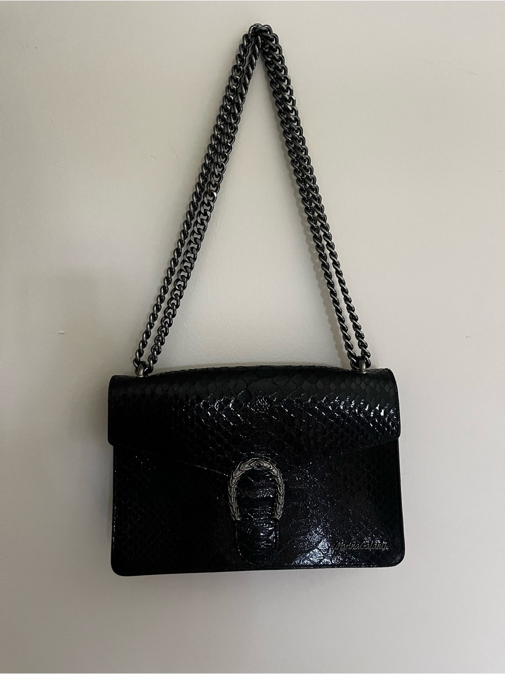 Textured Black Shoulder Bag with Chain Strap